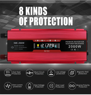 Car Power Converter Inverter DC 12V To AC 220V LCD 2000W  Charger LED Display
