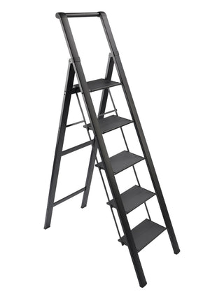 5-Step Folding Ladder, Aluminum with Anti-Slip Pedal - Heavy Duty & Stable Step Stool
