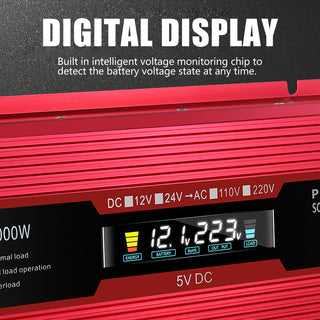 Car Power Converter Inverter DC 12V To AC 220V LCD 2000W  Charger LED Display