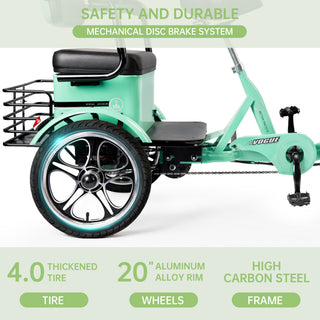 3 Wheel E-Trike Folding w/ Rear Seat Adult 400W 48V 12A Green