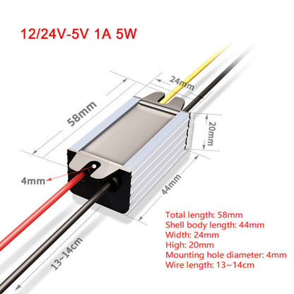 12V/24V to 5V 1A 5W Waterproof Converter Step Down Volt Module Power Supply Generic