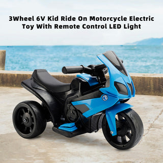 3Wheel 6V Kid Ride On Motorcycle Electric Toy With Remote Control LED Light Blue