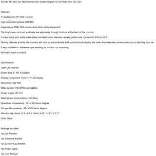 5 Inch HD Screen Monitor for Car Rear view Reverse Backup Parking Camera