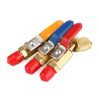 3Pc Color Coded Shut Valves AC HVAC Refrigeration Charging Hoses 1/4" Thread