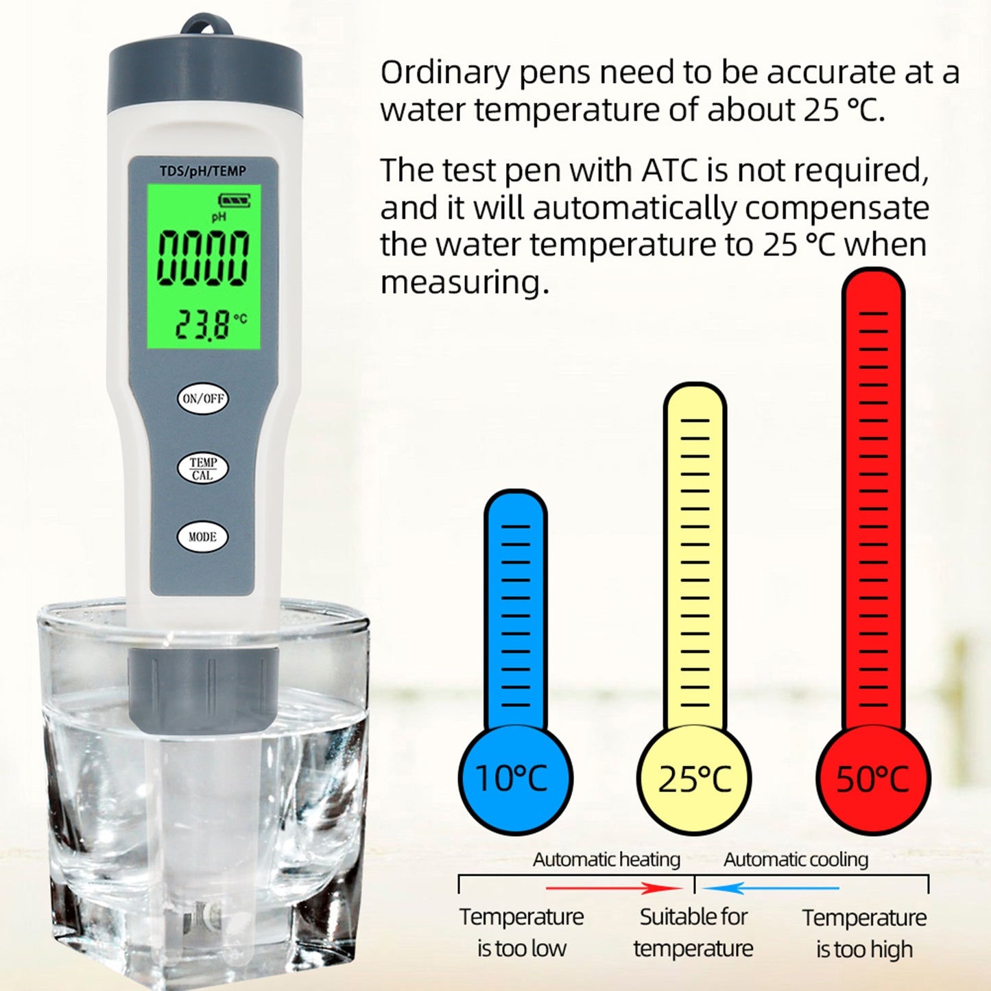 3 In 1 Digital PH TDS TEMP Waterproof Water Quality Meter Tester Test Pen Tool