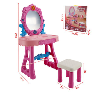 Toddler Makeup Table with Mirror and Chair Kids Vanity Set with Blowdryer for 3+