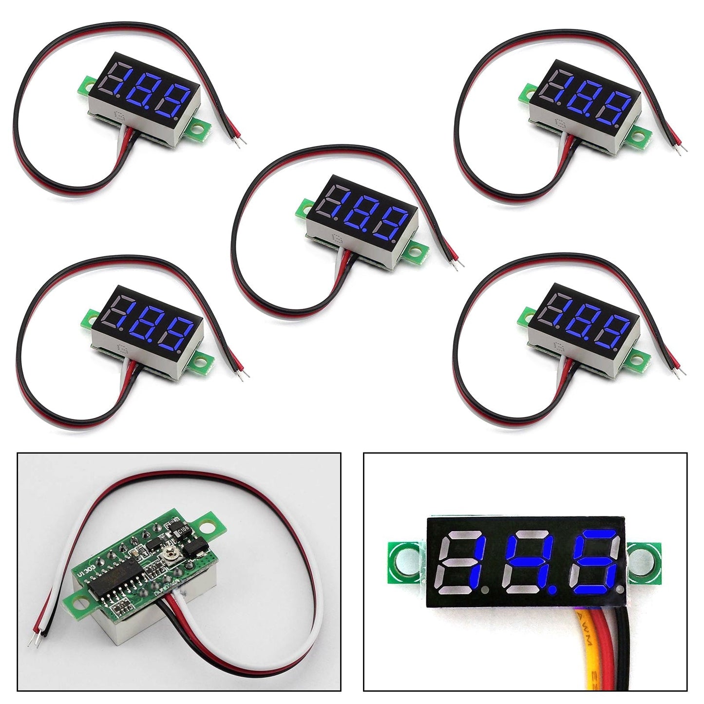 5x Mini DC 0-30V Blue LED 3-Digital Display Voltage Voltmeter Panel Calibratable Generic