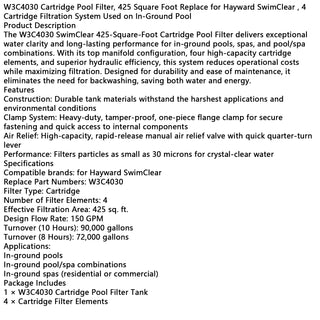 425 Square Foot Replace for Hayward SwimClear W3C4030 Cartridge Pool Filter