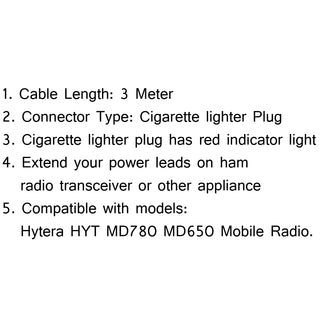 1Pcs 12V DC Power Cable Cord For Hytera HYT MD780 MD650 Radio 3m Mobile Radio