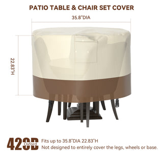 Topteng 420D Circular Waterproof Patio Furniture Cover for Outdoor Table and Chairs
