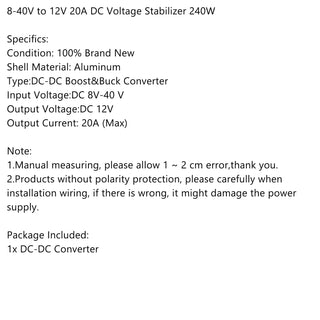 8-40V to 12V 20A DC Voltage Stabilizer Car Power Supply Regulator Waterproof