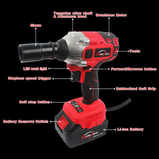 21V Cordless Impact Wrench 1/2" Brushless - High Power Ratchet Gun with Battery Kit