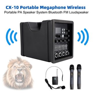 CX-10 Portable Megaphone Wireless Portable PA Speaker System FM Loudspeaker