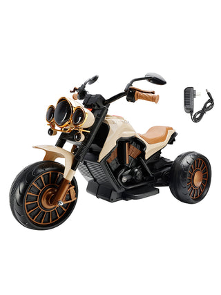 3 Wheel Kids Ride On Motorcycle Electric Dual Drive Toy Car With LED Light Brown