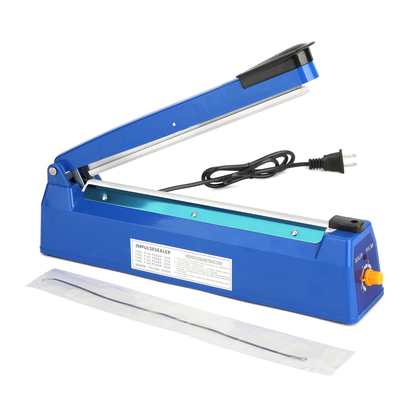 Economic 12"Impulse Heat Sealer 300mm Plastic Poly Bag Hand Sealing Machine Blue