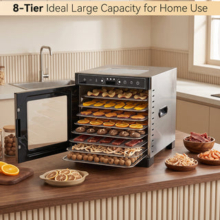 Food Dehydrator Dual-layer Body Electric Food Dryer with Top Clear Glass Viewing Window 304 Trays Household Dehydrator for Fruits Jerky Herbs & Dog Treats Veggies Adjustable Temp