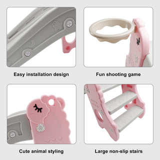 3In1 Kid Folding Slide With Climber,Basketball Hoop,Freestanding Slide Toy Pink Toy