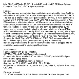 SSD HDD Converter Mini PCI-E mSATA to CE ZIF 1.8 inch SSD to 40 pin Adapter