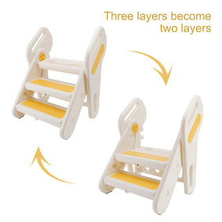 Children Foldable Footstool Hand Washing Ladder Baby Convenient Stair With Light