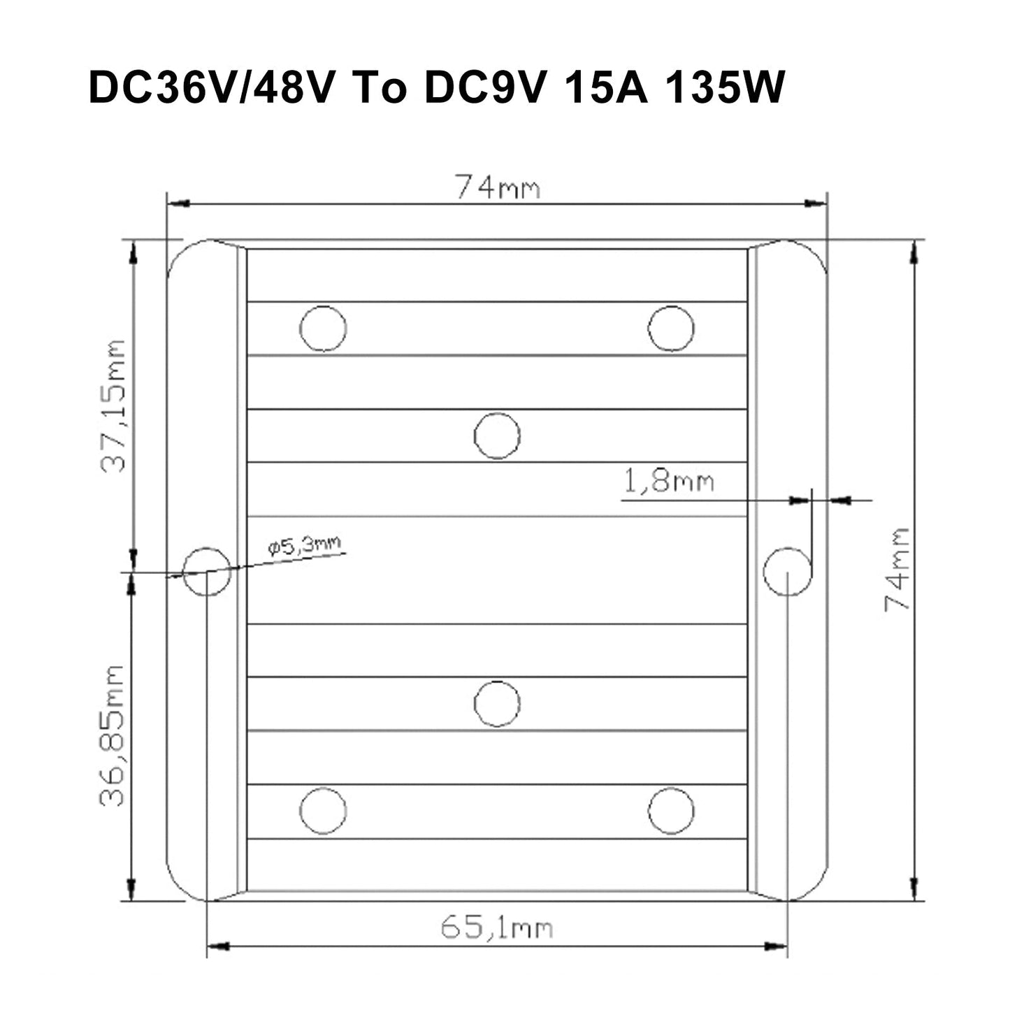 15A Waterproof DC/DC Converter Power Supply Regulator 36V/48V Step Down To 9V Generic