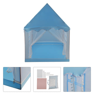 Portable Children’s Playhouse with Carry Bag  Blue Optional Star Lights & Mat Assembly Tent with Metal Frame Mesh Window Kids Indoor Play Tent for Boys & Girls