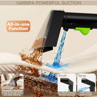 Portable Carpet Cleaner Machine Dual-Water Tank 16Kpa Upholstery Cleaner
