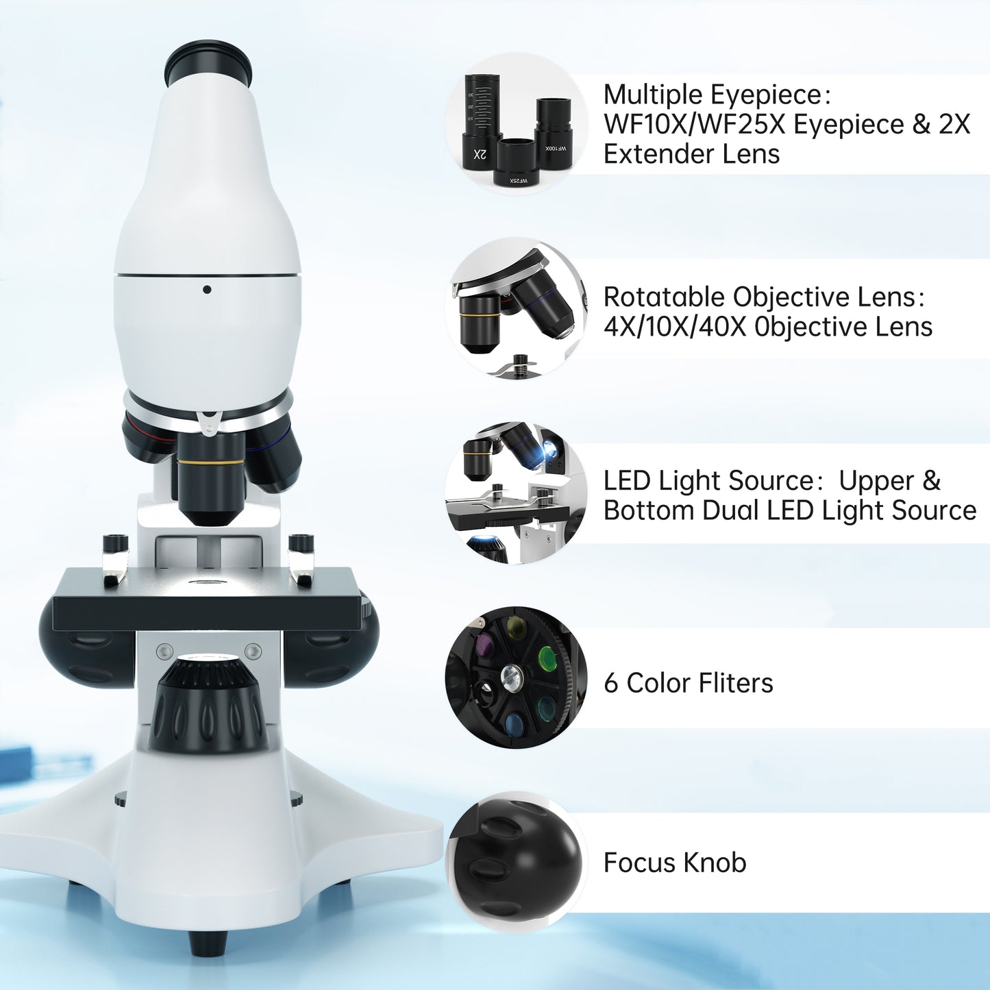 40X-2000X Compound Monocular Microscope For Kids Adult With Slides Set