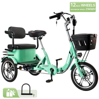 Foldable Electric Trike for Adults with Rear Seat, 48V 12Ah, 3-Wheel