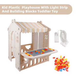 Kid Plastic Outdoor Playhouse With Light Strip And Building Blocks Toddler Toy