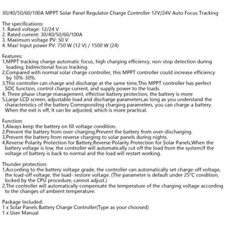 Auto Focus Tracking 12V/24V Solar Panel Regulator 30-100A MPPT Charge Controller