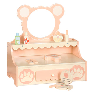 Princess Vanity for 3+ Years Old Kids Kids Vanity Set with Storage Drawer Little Girls' Makeup Table with Mirror Toddler Pretend Play Vanity Desk with 8 Makeup Accessories