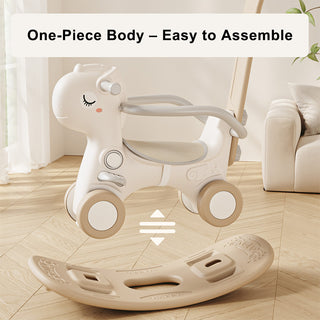 Push Rod 80 lbs Weight Capacity with Sound Green HDPE Material 4-in-1 Baby Rocking Horse for Toddlers 1-3 Years – Ride-On Toy with Detachable Balance Board Guardrails & 4 Smooth Wheels