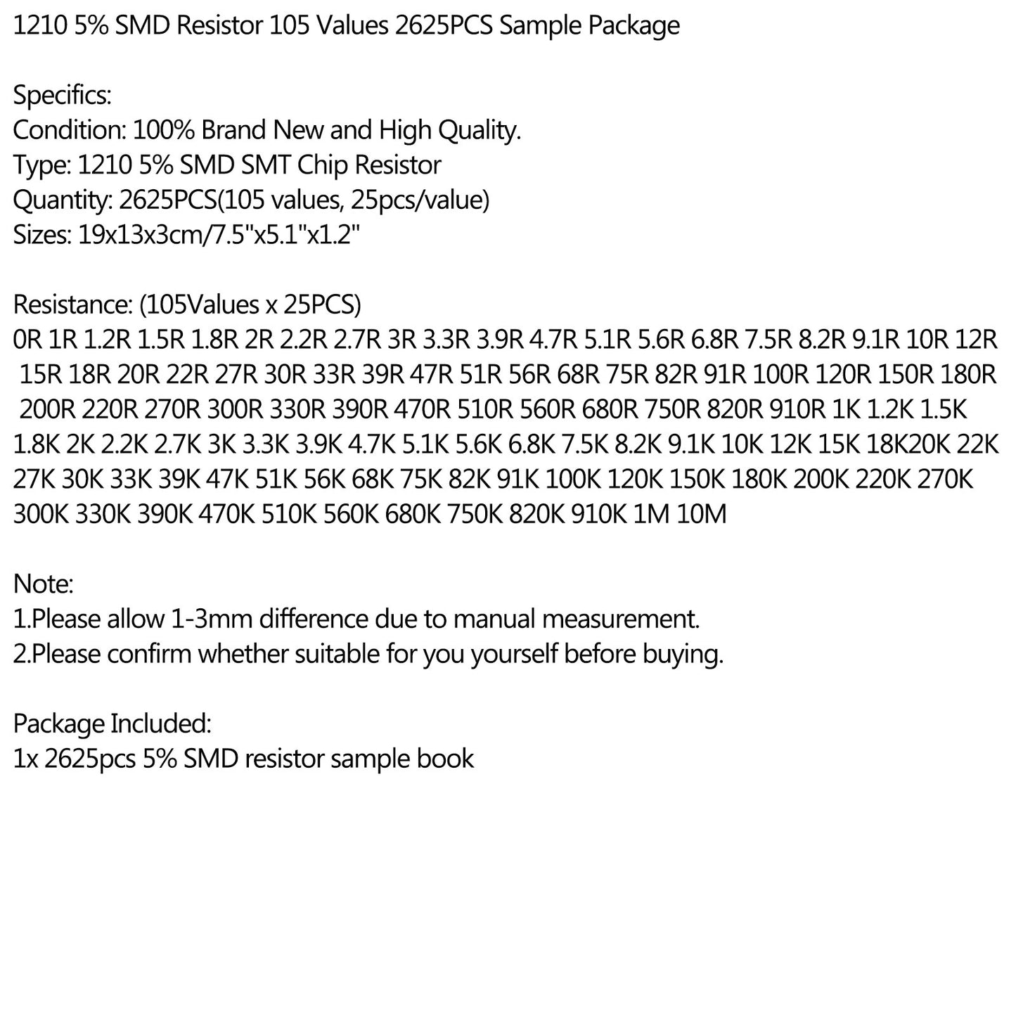 2625PCS 1210 5% SMD Chip SMT Resistor 105 Values Sample Book YAGEO DIY Kits