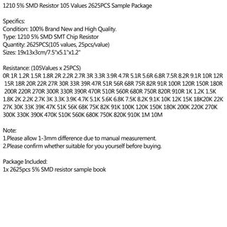 2625PCS 1210 5% SMD Chip SMT Resistor 105 Values Sample Book YAGEO DIY Kits