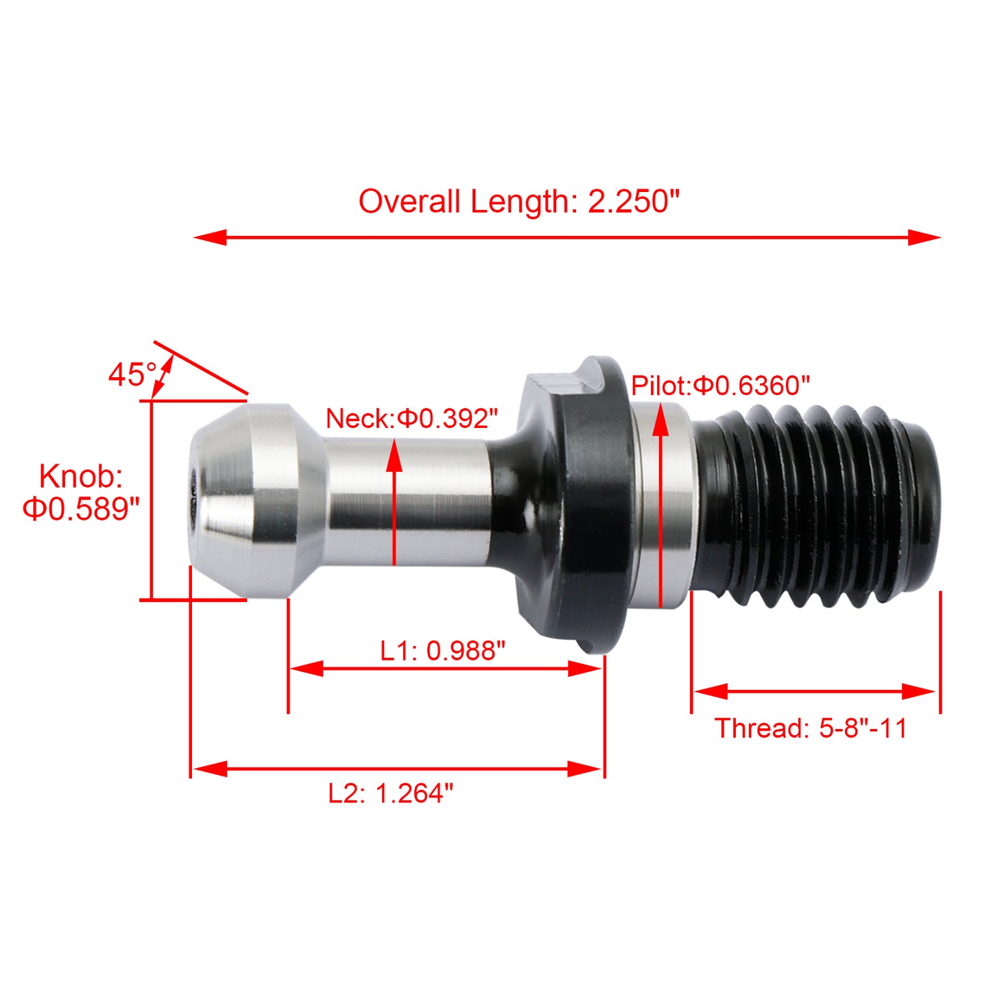 5Pcs CAT40 45° 0.589" Degree Pull Stud Retention Knob Fits HAAS CAT CNC Silver