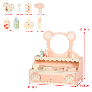 Princess Vanity for 3+ Years Old Kids Kids Vanity Set with Storage Drawer Little Girls' Makeup Table with Mirror Toddler Pretend Play Vanity Desk with 8 Makeup Accessories