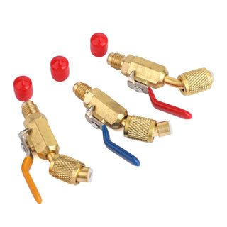 3Pc Color Coded Shut Valves AC HVAC Refrigeration Charging Hoses 1/4" Thread