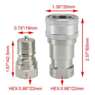 3/8" NPT ISO 7241-B Quick Disconnect Hydraulic Couplings / Couplers