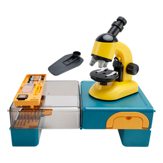 Rotating Microscope LED 100X-1200X Magnification Science Toys Kit For Kid Yellow