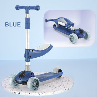 2-in-1 Kids Scooter Foldable Seat Light 3 Wheel Adjustable Folding Bar Blue