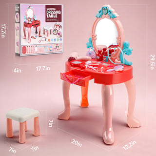 Toddler Makeup Table with Mirror and Chair Kids Vanity Set with Blowdryer for 3+