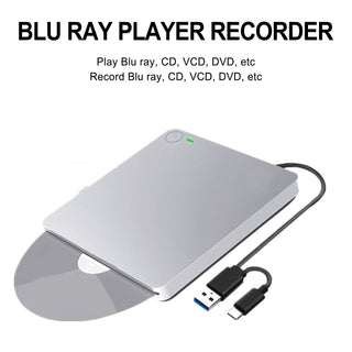 Burner USB External BD-R BD DVD CD RW Disc Writer Movie Player Silver