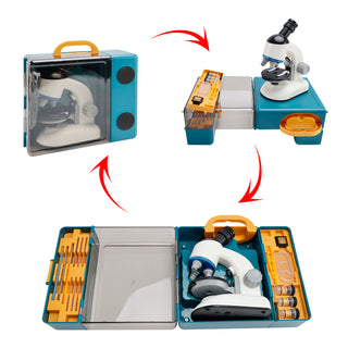 Rotating Microscope LED 100X-1200X Magnification Science Toys Kit For Kid White