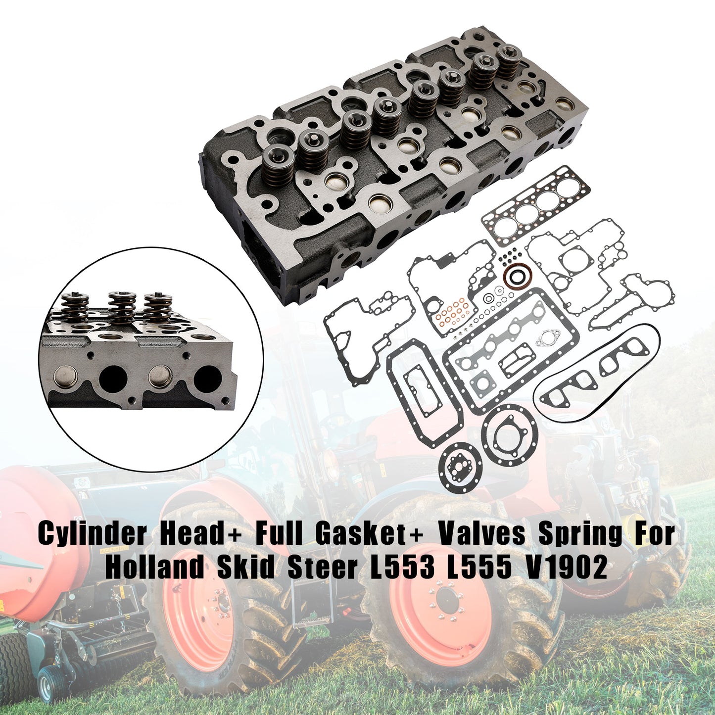 Full Gasket Kit & Cylinder Head Assembly for Kubota V1902 Engine - Replacement for 15476-03040,07916-24305