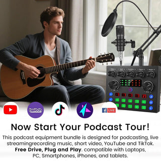 V8s Sound Card Live Sound Card Set for Podcast Record Sing Streaming and Gaming