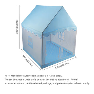 Assembly Tent with Metal Frame Portable Children’s Playhouse with Carry Bag Blue Mesh Window Optional Star Lights & Mat Kids Indoor Play Tent for Boys & Girls