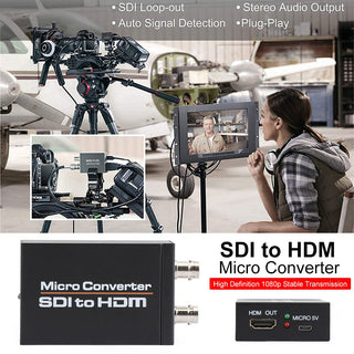 SDI to HDMI+SDI Mini HD Video Micro Converter 1 to 2 Audio Format Detection Blk