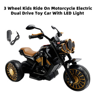 3 Wheel Kids Ride On Motorcycle Electric Dual Drive Toy Car With LED Light Black Toy