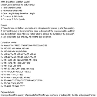8-Pin Hand Mic Extension Cords for Yaesu FT847 FT920/950/980 FT2000 MH-31B8