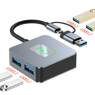 4 in 2 Type-C + USB to USB3.2 Interface Hub Adapter Dock for MacBook iPad Pro 15